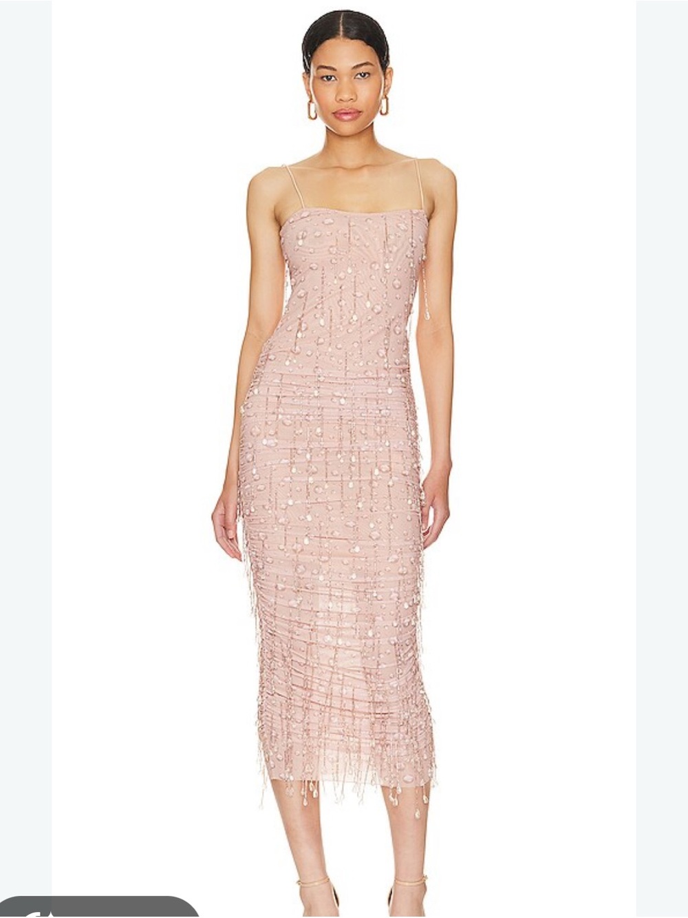 h:ours Blush Beaded Slip Midi Dress